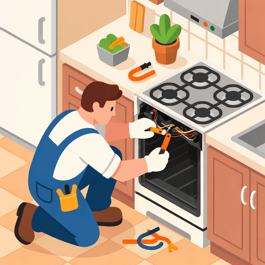 Technician diagnosing appliance